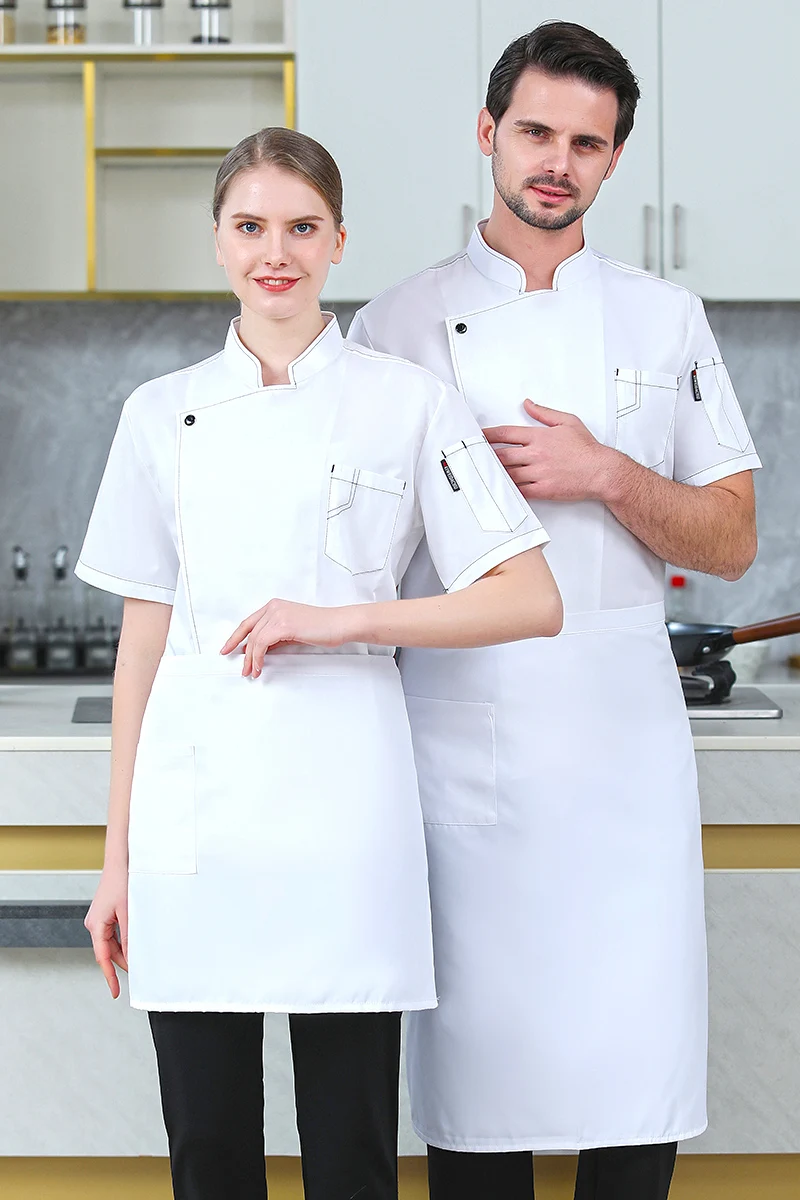 Navy Short Sleeve Chef Jacket customized  logo Chef Uniform Men Kitchen Restaurant coat Shirts Summer Cook Coat Waiter Clothes