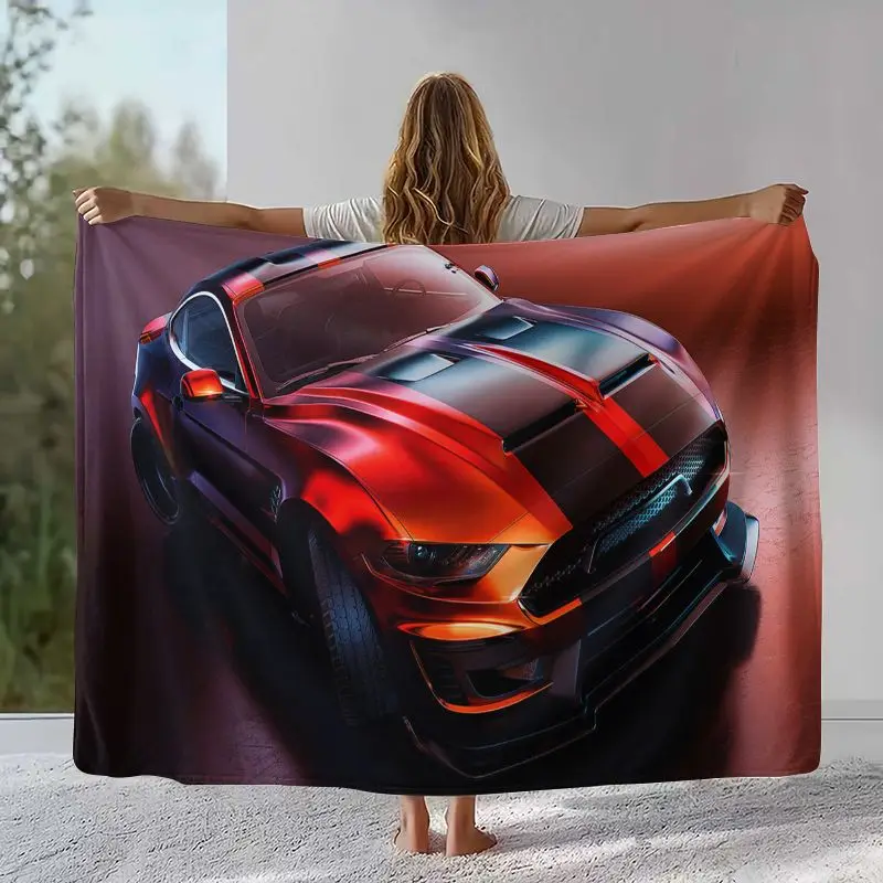 Vintage M-Mustang Racing Biker Garage Moto Soft Flannel Throw Blanket,Cozy Warm Blanket for Bed,Sofa,Living Room,Picnic,Camping