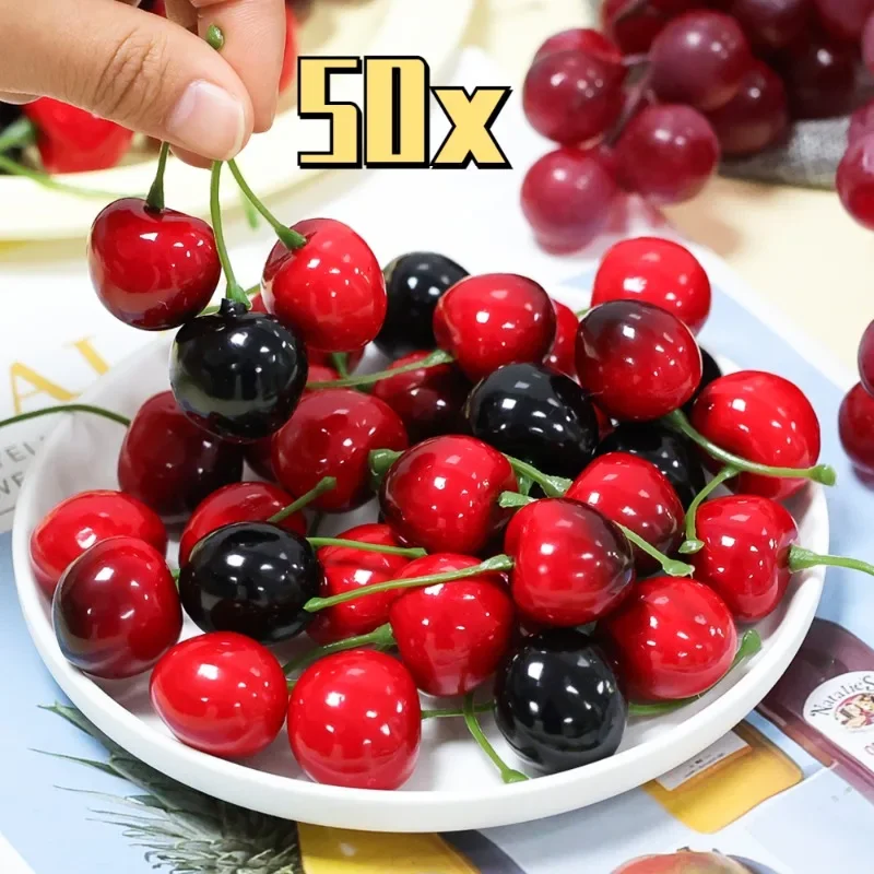 50/10Pcs Fake Cherry Artificial Fruit Model Simulation Cherry Ornament Craft Food Photography Props Party Decor Home Decoration