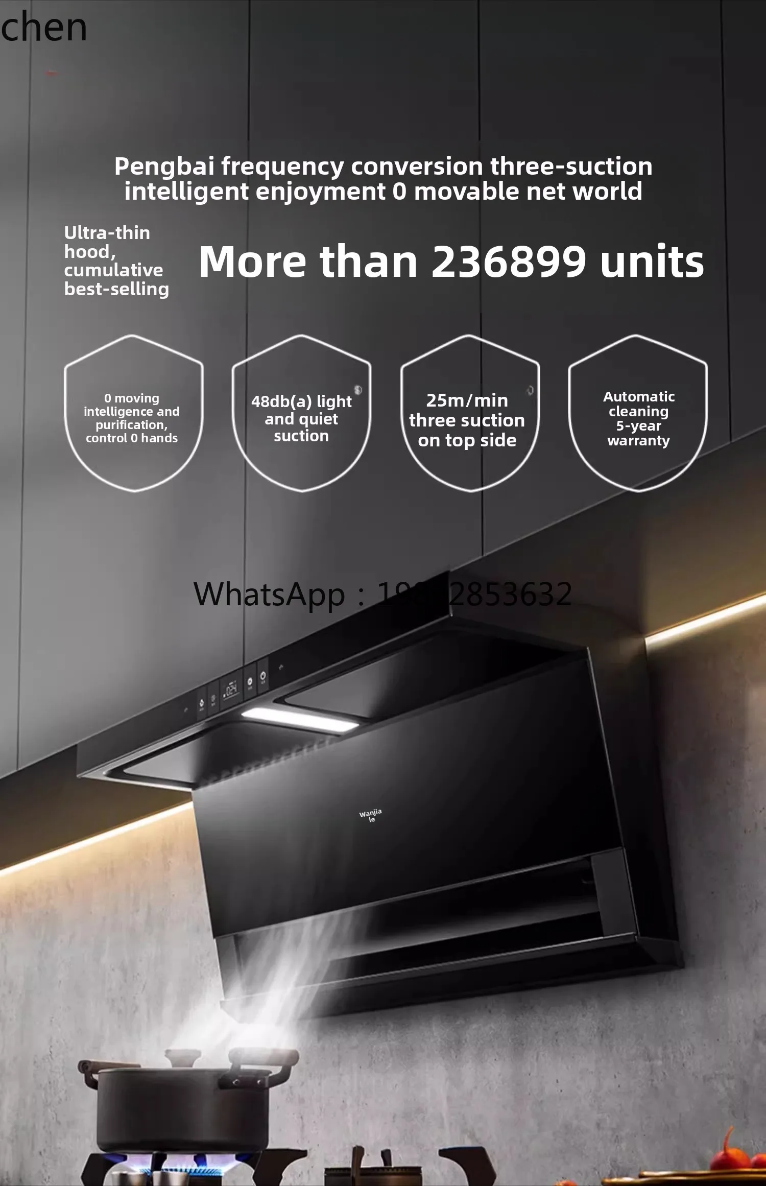 top side three suction range hood household kitchen ultra-thin frequency conversion large suction