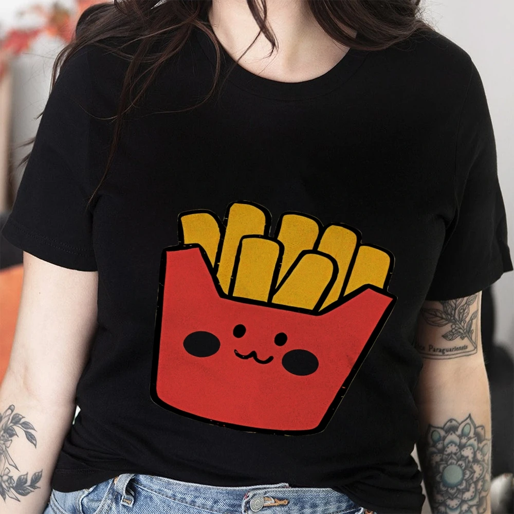 

Hot Sale Cute Aesthetic Casual Lounge Women's Tee Soft Cotton for Homewear Classic French Fries Pattern Cotton Casual T-Shirt