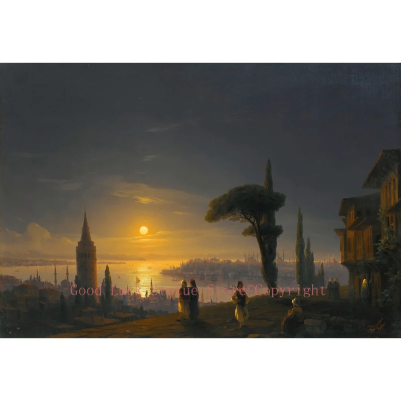 Russian Ivan Aivazovsky Sea seascape The Galata Tower by Moonlight (1845) PRINT ART painting ON CANVAS HOME office ROOM ART