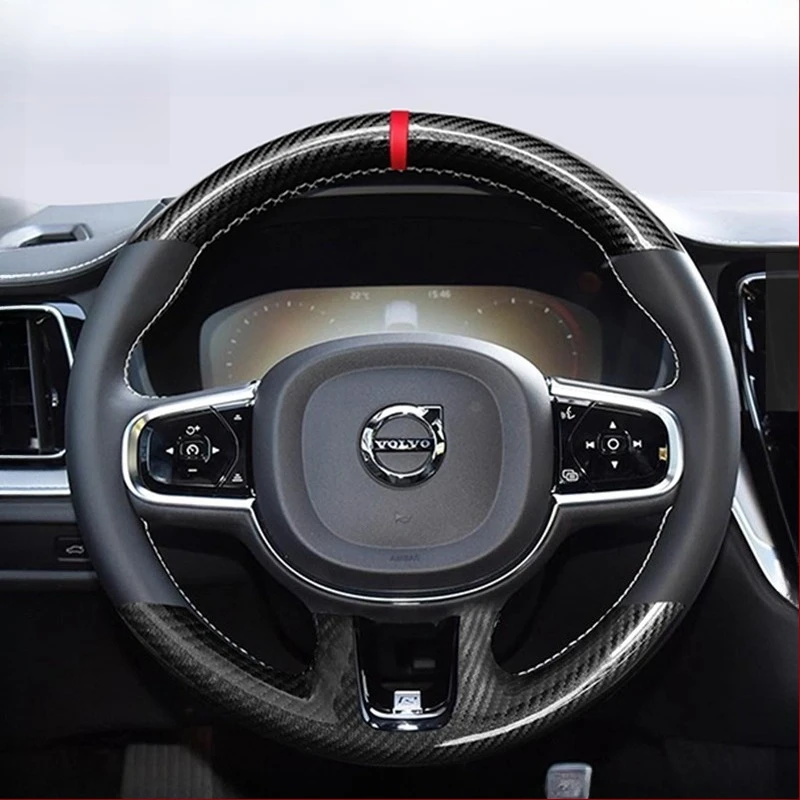 

Для Volvo v60 xc40 s60l xc90 s90 ручная прошивка из углеродного волокна из натуральной кожи, нескользящий чехол на руль автомобиля