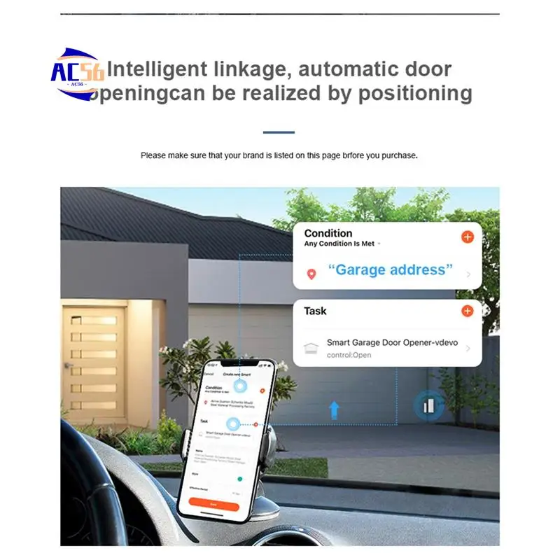 

AC56-1Set Tuya Wifi Smart Garage Door Opener Wireless 433Mhz Door Sensor Plastic For Alexa Google Home For Warehouse Garage (US)