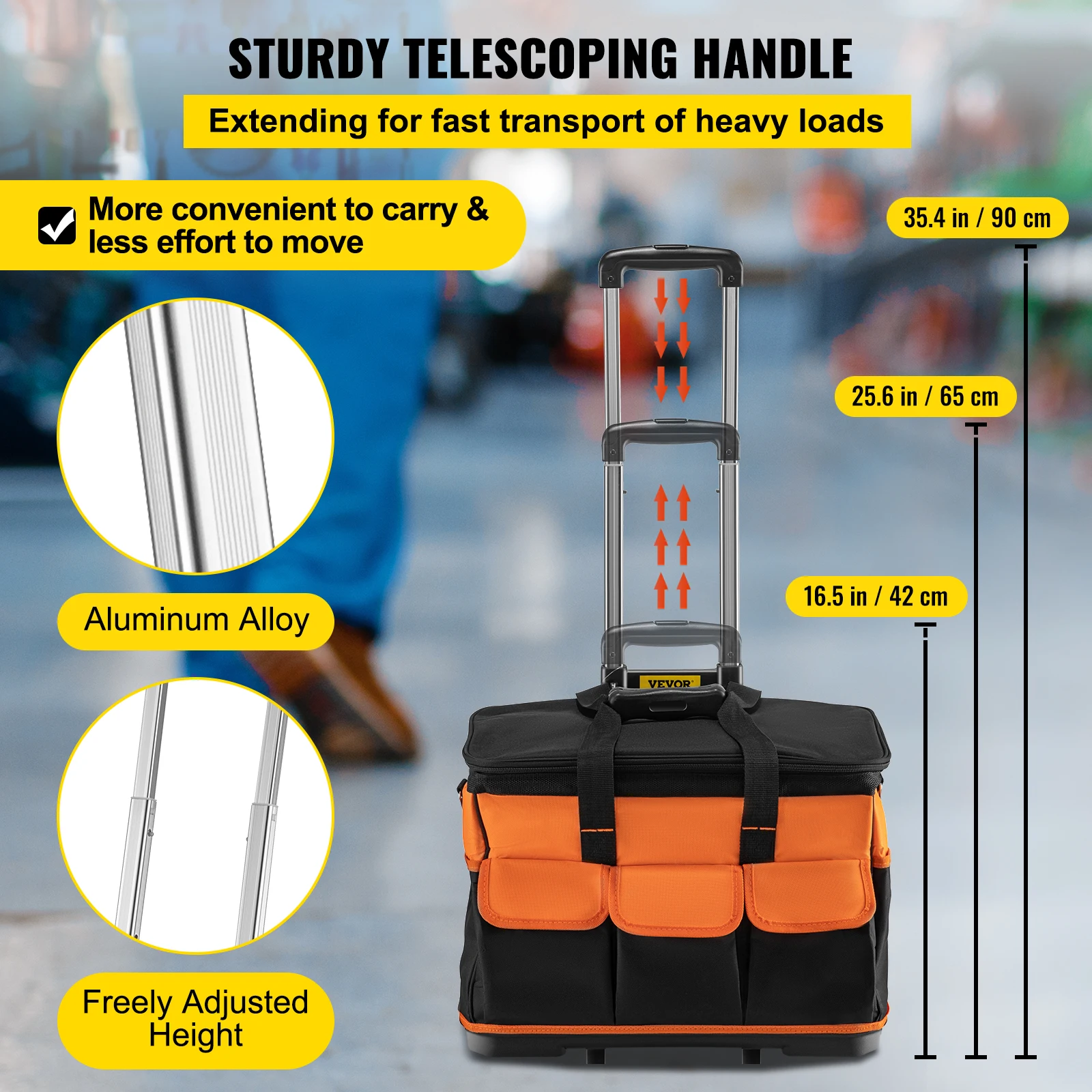 VEVOR Rolling Tool Bag Trolley Large Capacity Electrician Woodworking Tools Storage Bag Organizer Tote Professional Hardware