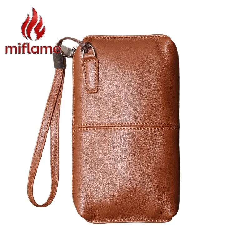 

Men's Top Grain Leather Clutch Long Wallet with Soft Zip Around and Cell Phone Holder for Business Travel