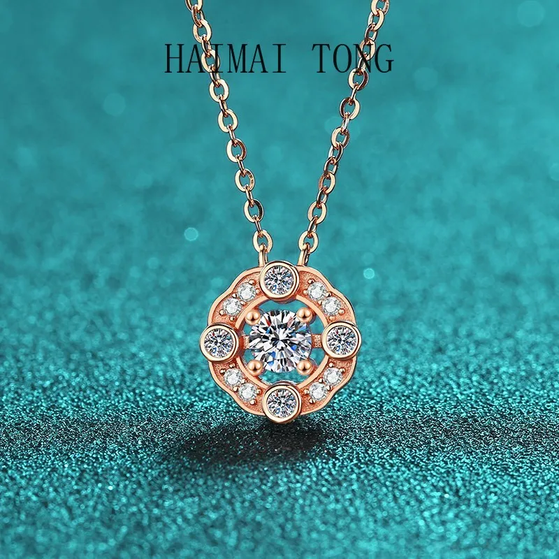 

HAIMAITONG New Deyi PT950 platinum four-prong Moissanite Champagne gold necklace women's pendant fresh and advanced sense