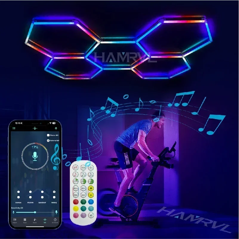 Hexagonal honeycomb lamp LED intelligent remote control 440MM wall ceiling Internet cafe e-sports room decoration atmosphere