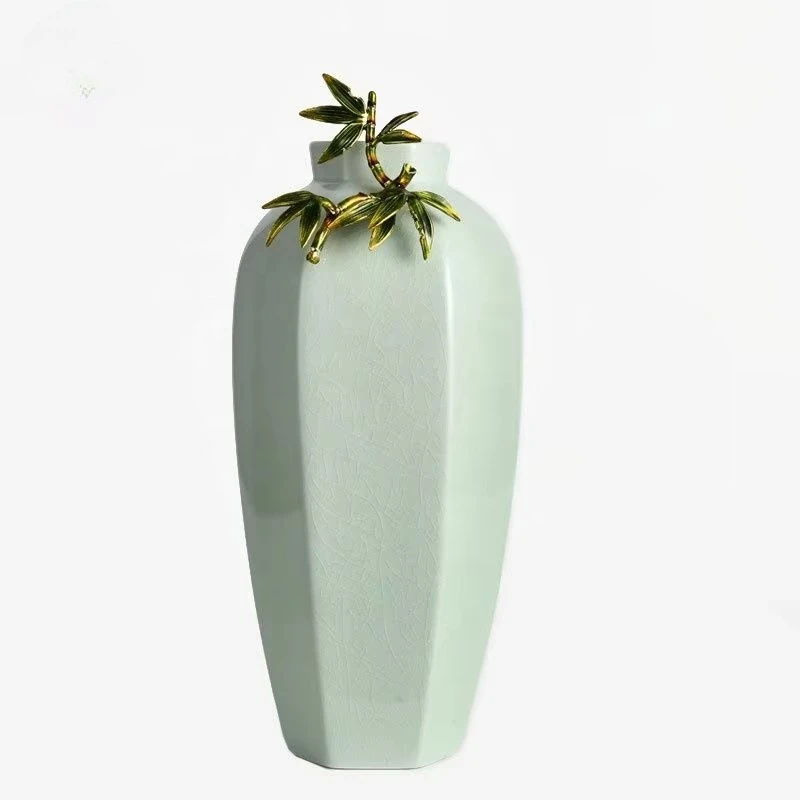 

&c Green Bamboo Enamel Decorative Vase Desktop Home Decor Light Mint Green Ceramic Flower Vase for Living Room