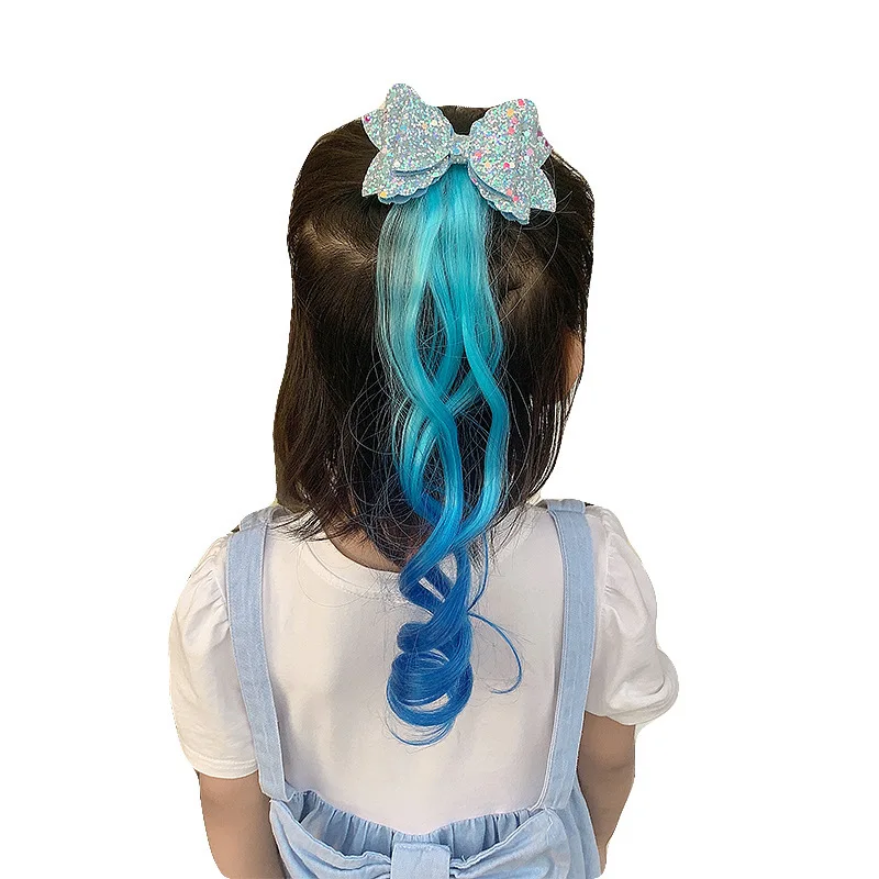 1PC Princess Cute Gradient Curly Hair Bowtie Wig Girls Hairpins Children Headwear Hairgrip Hair Clips Barrettes Hair Accessories