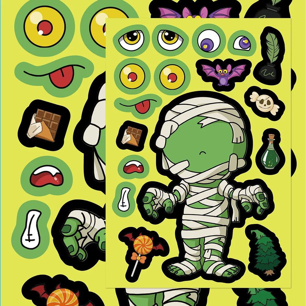 8/16 fogli Happy Halloween fa una faccia adesivo puzzle telefono fai da te laptop bagagli skateboard graffiti decalcomanie divertimento per regalo