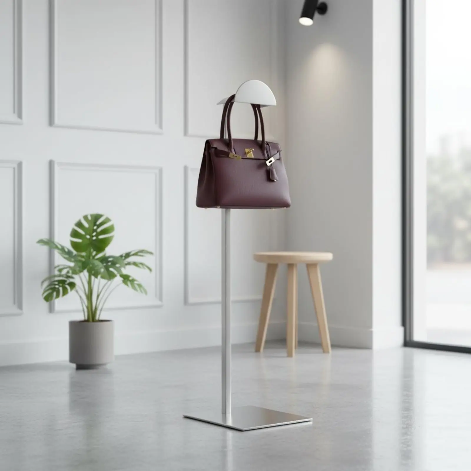 

Подставка для сумок: минималистичный дизайн, из нержавеющей стали, универсальная настольная витрина для сумок