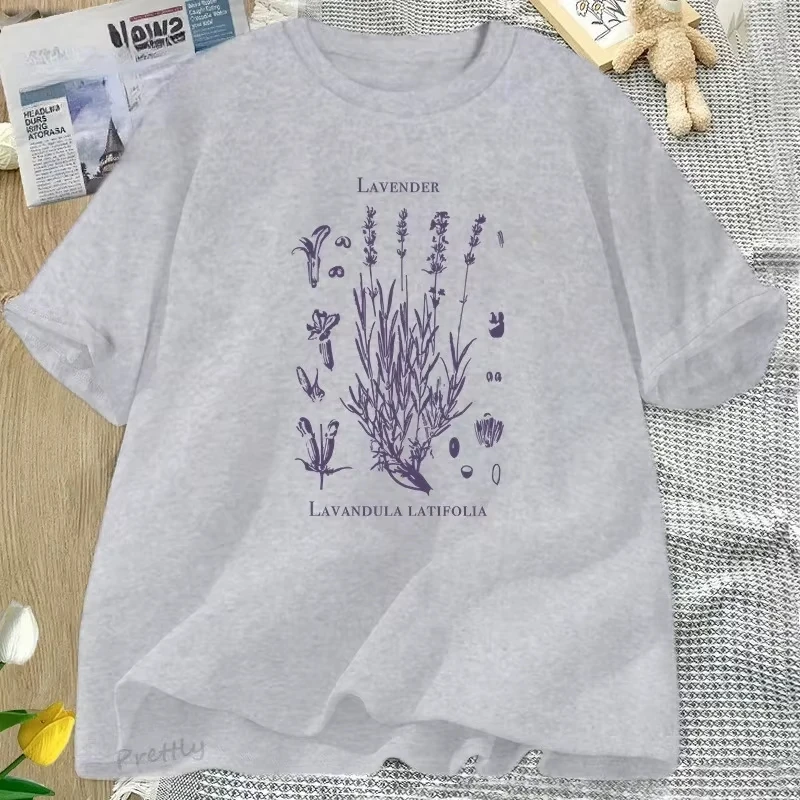 Retro Lavender Graphic T-Shirt Wildflowers Nature Botanical T Shirt Women Men Round Neck Tshirt Harajuku Clothes Tees Top
