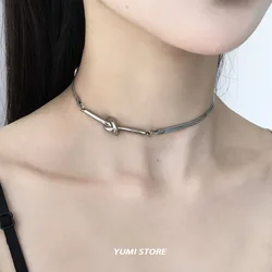 Titanium Steel Knot Choker For Women New Korean Fashion Design Charm Pulling Collar Sweater Chain Jewelry Date Work Accessories