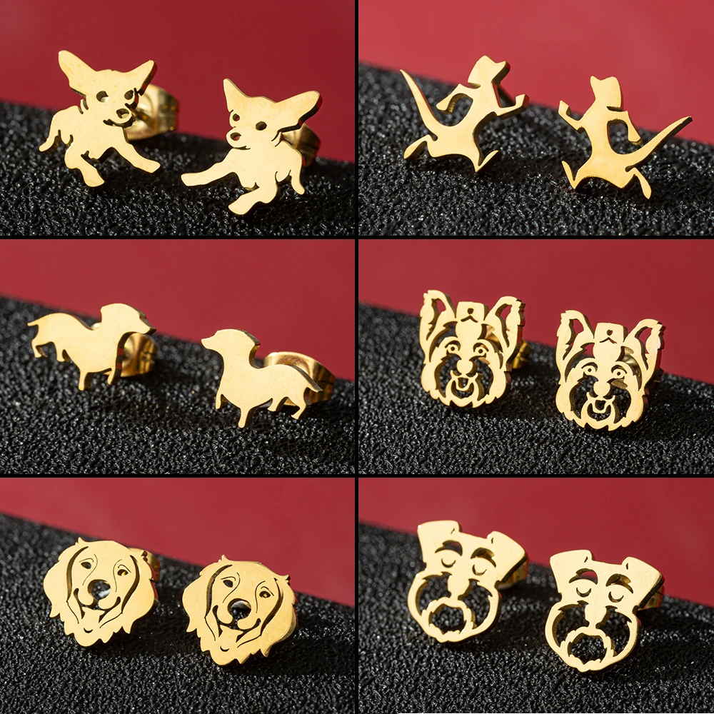 5Pair/Stud Earrings For Women New Gold Fashion Animal Dog Tragus Piercing Stainless Earring  Accessories Gift Jewelry Wholesale