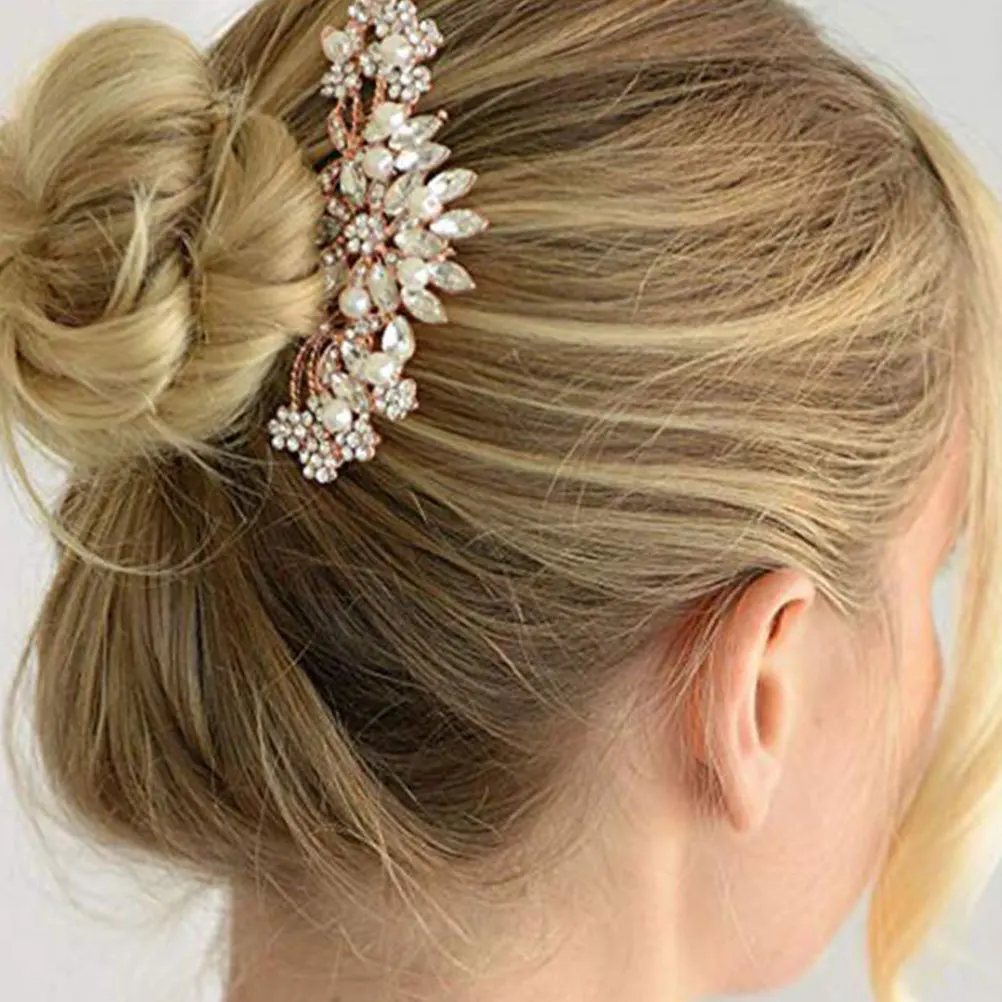 

1Pcs Wedding Hair Comb Pearl Bridal Headdress Rose Gold Rhinestone Hair Accessories Elegant Headpiece for Brides Parties