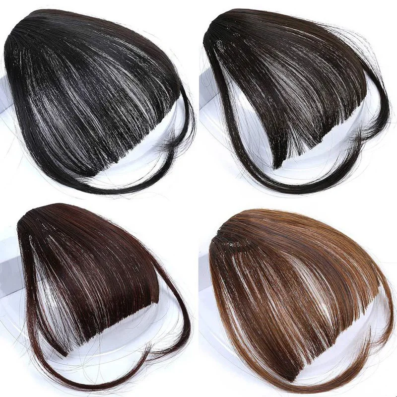 Synthetische Clip-in-Ponyfransen mit Seitensträhnen, Haarteile, künstliche Pony-Extensions für Frauen – Detail 7