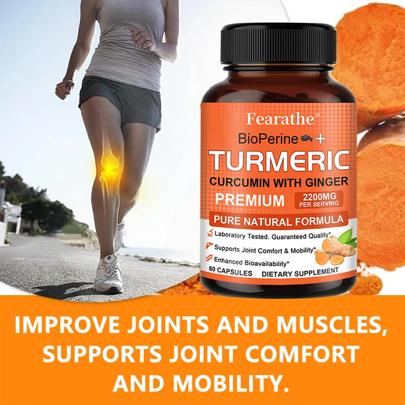 

Fearathe Turmeric Supplement with Black Pepper and Ginger Has Antioxidant Effects To Improve Joint Comfort and Mobility