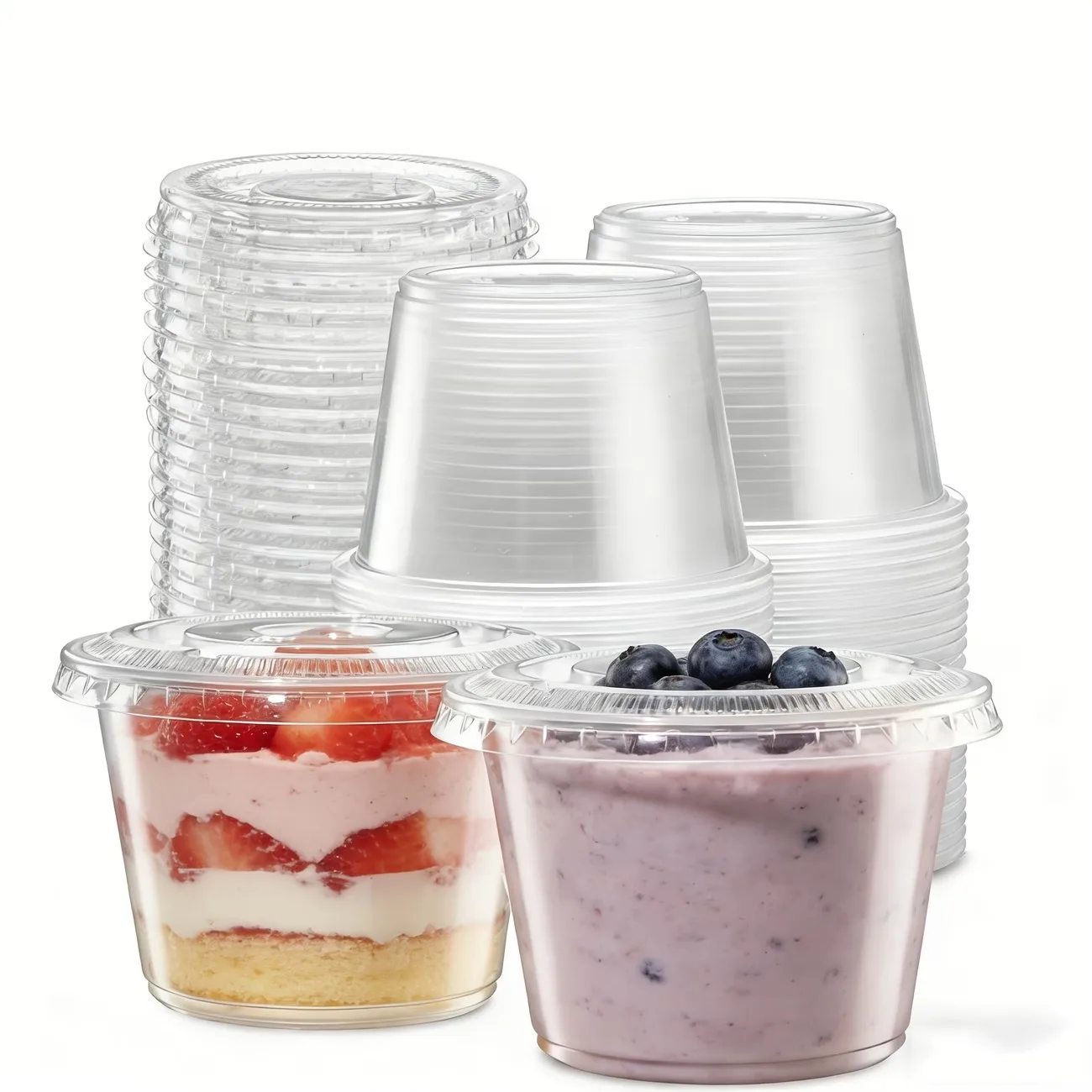 50Pcs 130ML Clear PET Disposable Dessert Cups With Flat Lids, for Mousse Pudding Fruit Wedding Picnic Party Gift