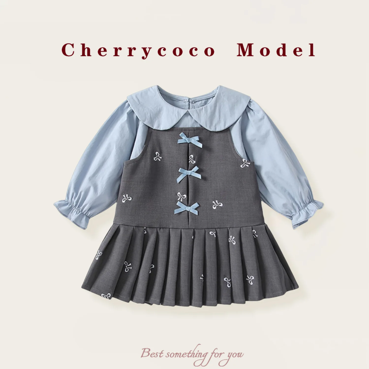 

Комплект для девочек, осенний новый модный плиссированный комплект в студенческом стиле для маленьких девочек, рубашка с воротником Питера Пэна, модный комплект из двух предметов