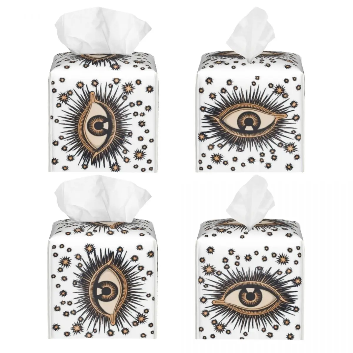 Custom Vintage Turkish Evil Eye Tissue Box Holder Square Nazar Amulet Pattern Boho PU Leather Facial Tissue Box Cover for Car