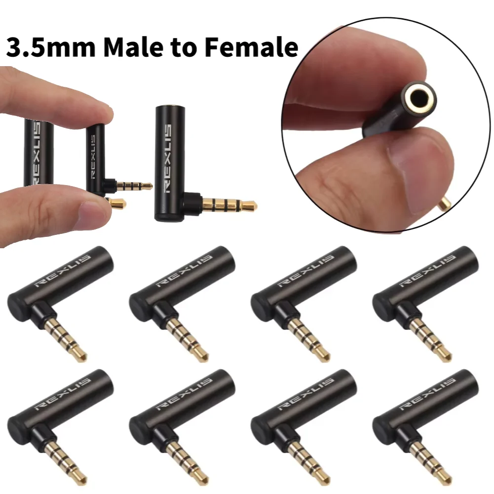 90 Degree Headphone Audio Microphone Jack Stereo Plug Connector 3.5mm Male to Female Right Angled Adapter Converter for REXUS