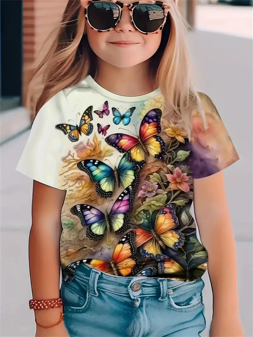 2025 Casual T-Shirts Girls' Clothing New Funny Animal Butterfly 3d Print Girls' T-Shirts Party Fashion Short Sleeved Tops Tee