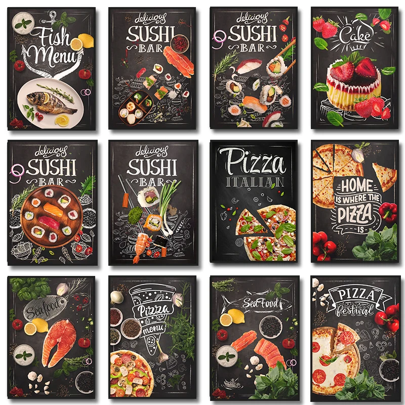 Sushi Vegetable Spices Pizza Dessert Cake Posters Prints Food Canvas Prints Wall Pictures Dining Room Kitchen Restaurant Decor