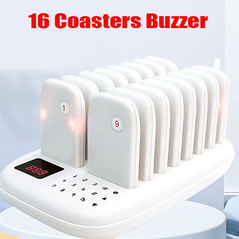 Restaurant Buzzer Pager Wireless Calling System 16 Pagers For Milk Tea Coffee  Fast Food Shop Bar Church Queuing System