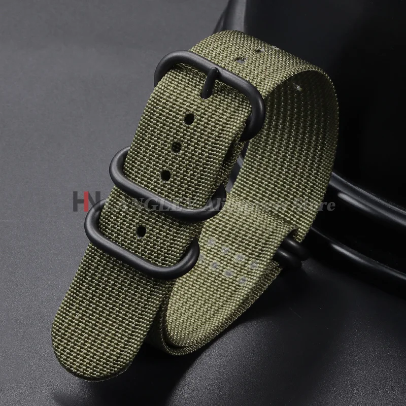 Quality Ribbed Watch Band Black Ring Buckle Nylon Striped Strap for Omega Military Sport Weave Bracelet 18mm 20mm 22mm 24mm Belt