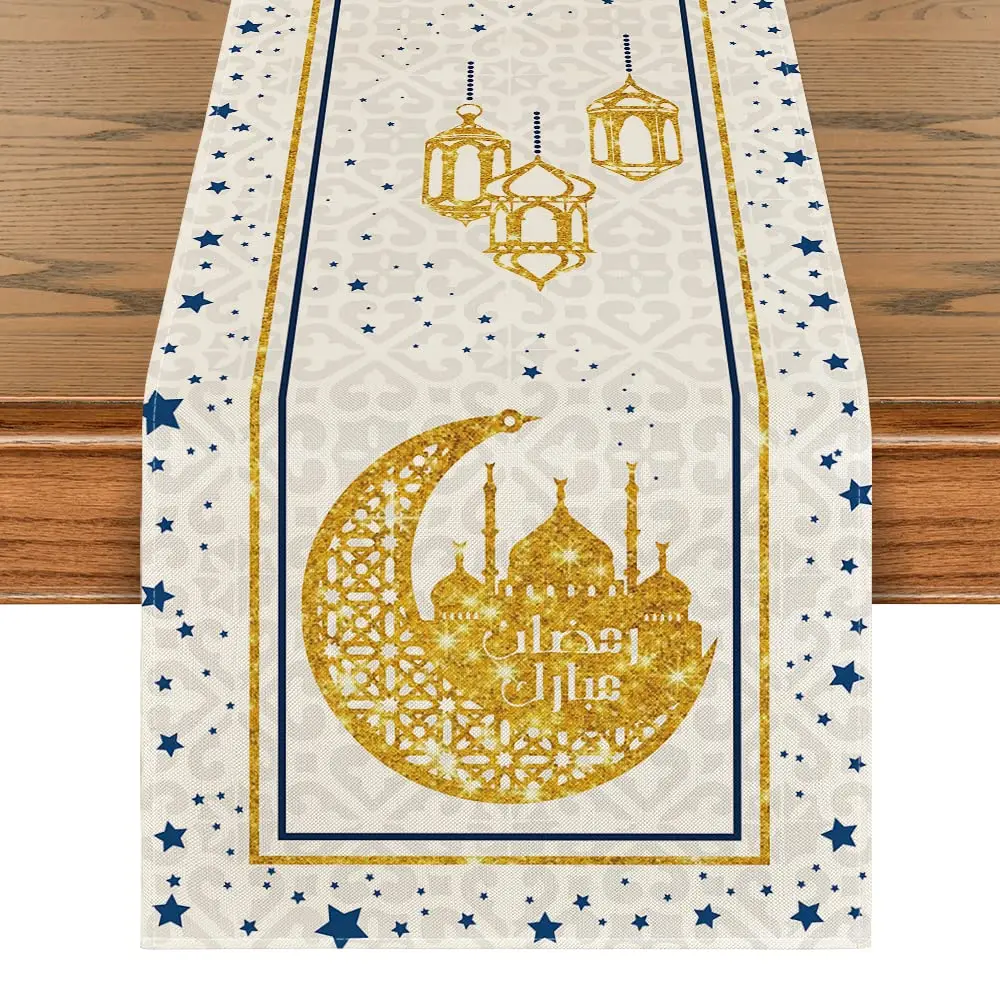 

Ramadan Table Runner for Home Party Decor, White Moon Star, Gloden, Ramadan, Summer Holiday, Kitchen, Dining Table Decoration