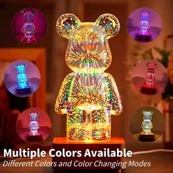 3D Firework Bear Night Light Led Glass Table Lamp Dimming Projection Colorful Cute Room Decor Bedroom Atmosphere Gift Decorative