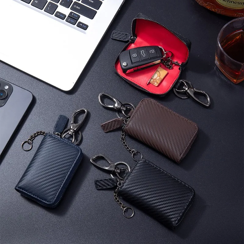 

Премиальный чехол для автомобильных ключей из воловьей кожи с молнией, чехол для брелока и кошелек для мужских ключей, USB-накопителя, портативная сумка для ключей на пояс