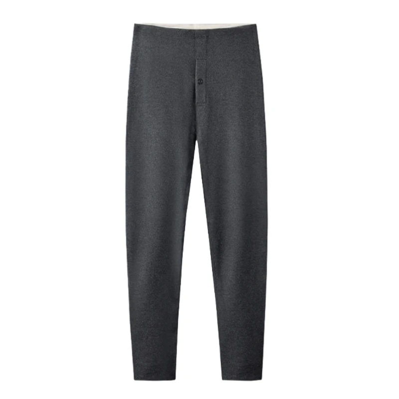 بنطال حراري من مزيج الصوف الحريري للرجال سميك للغاية 430 جم/م2 مبطن بالصوف طبقة قاعدة شتوية عميقة للبرد الشديد #4