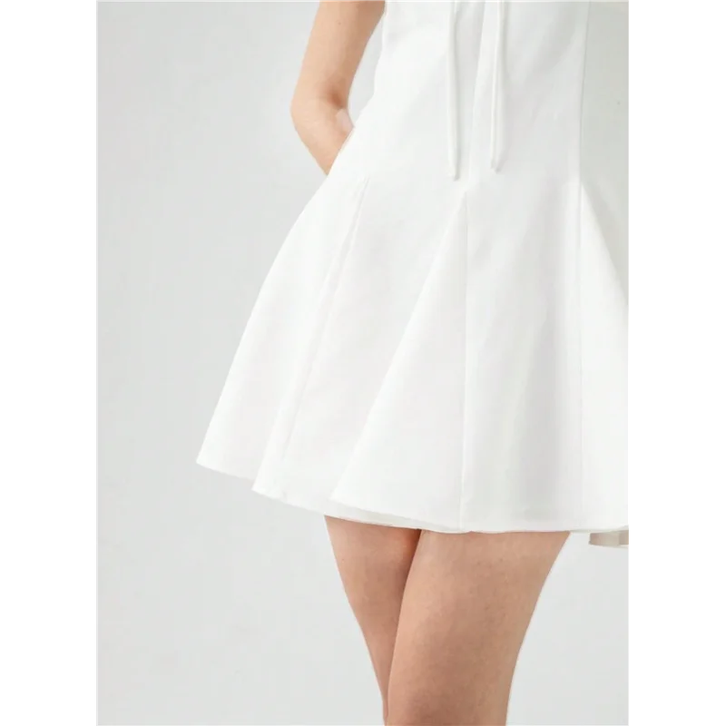 Sem mangas uma linha mini vestido para mulheres verão gravata frontal clube festa arco-vestidos curtos com zíper