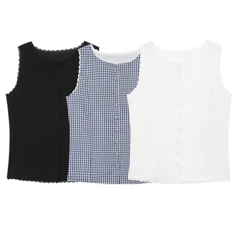 

Women's Summer round Ne Svel Single Button Vest Top F26786 Cross-Border Faion 2025 Autumn round Ne Vest