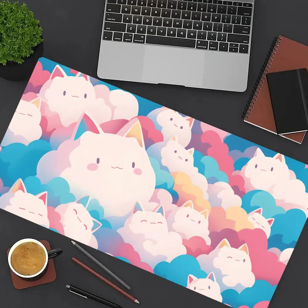 

Красочный коврик для мыши Cat Clouds, большой коврик для компьютерной офисной игры, настольный коврик XXL, резиновые противоскользящие коврики для клавиатуры с краями, длинные настольные коврики