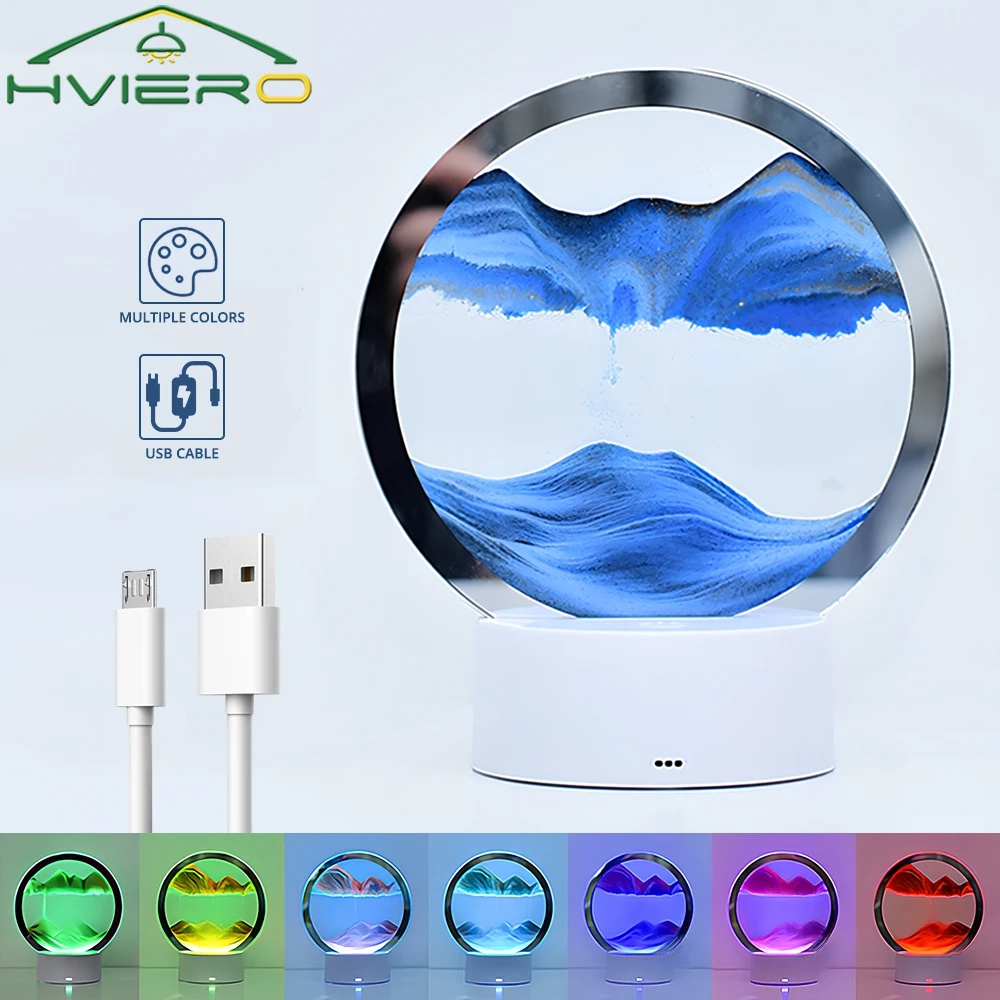 Creative Table Lamp Rechargeable Usb Night Light Quicksand Effect Decorative Bedroom Desk Home Decoration Gifts Sand Scape Led