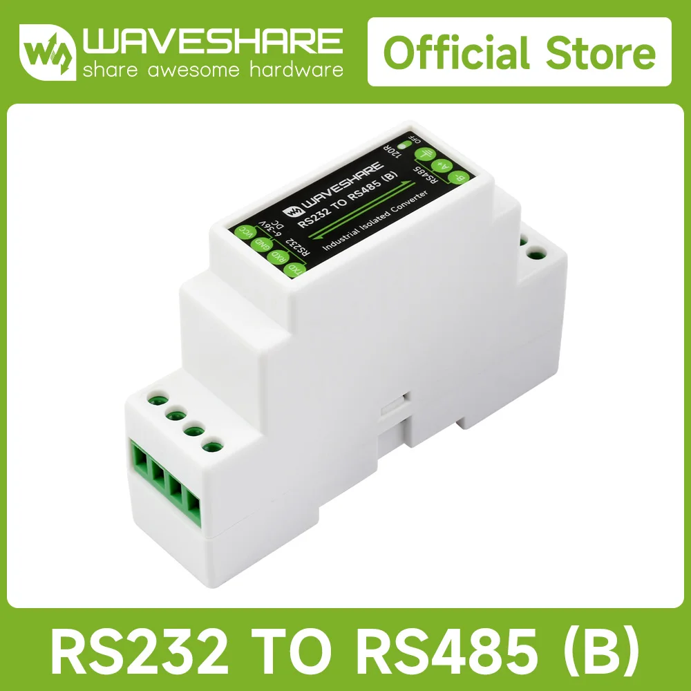 Waveshare RS232 To RS485 Converter (B), Active Digital Isolator, Rail-Mount support, 600W Lightningproof & Anti-Surge 6~36V DC