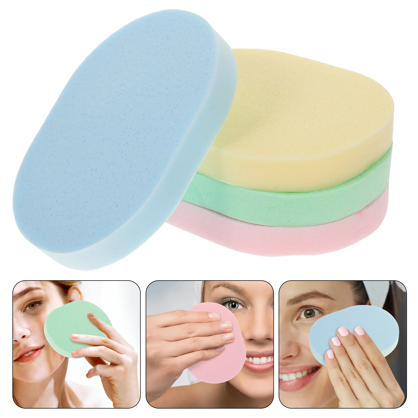 

4pcs Portable Oval Facial Sponges Exfoliating Scrubbers Makeup Removing Cleansing Sponges For Face Reusable Skin Care Travel
