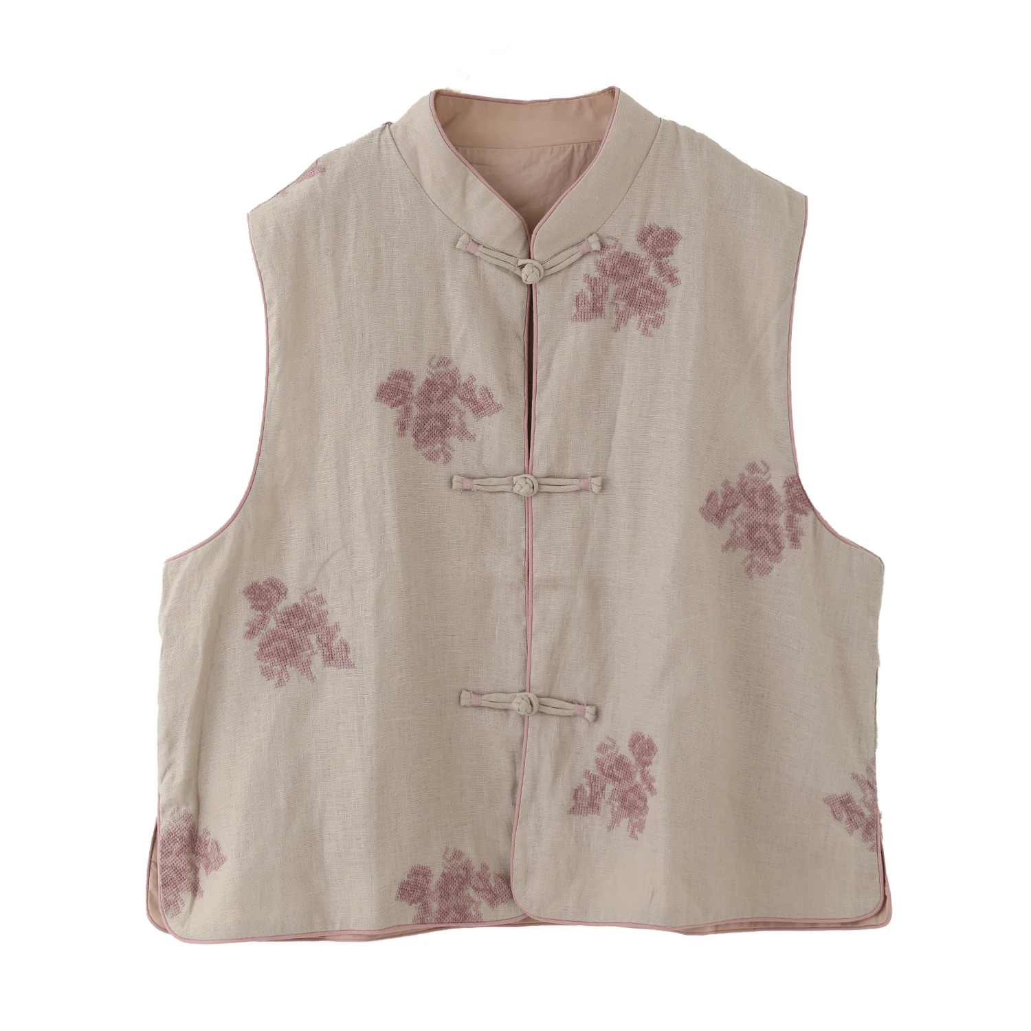 LZJN Autumn Linen Vest for Women, Elegant and Age-Defying, Versatile Embroidered Vest with Republic of China Era Style.