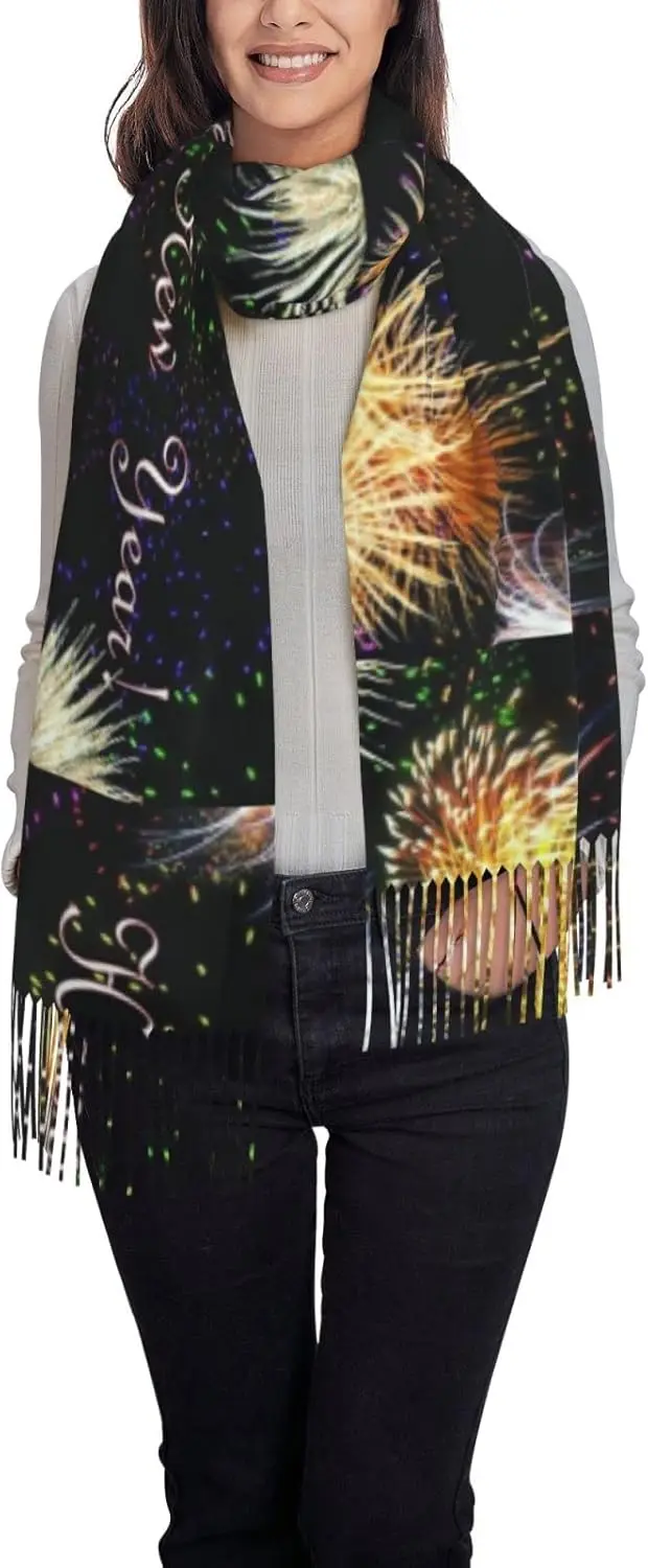 Women Firework Happy New Year Blanket Poncho Fringe Shawl Wraps Warm Capes