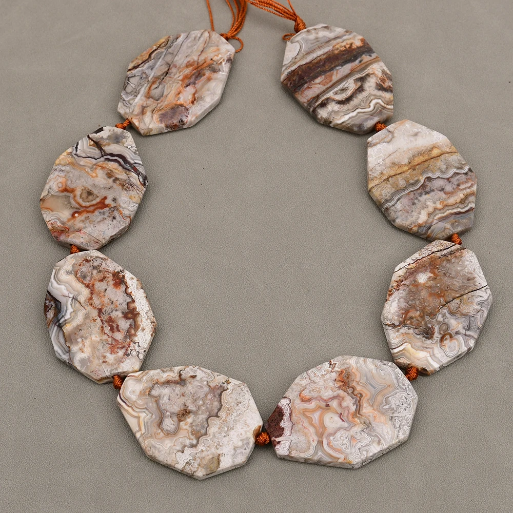 

APDGG Natural Stone Crazy Lace Agate Big Chunky Slice Loose Spacer Beads Pendant 17" Strand For Jewelry Making Diy