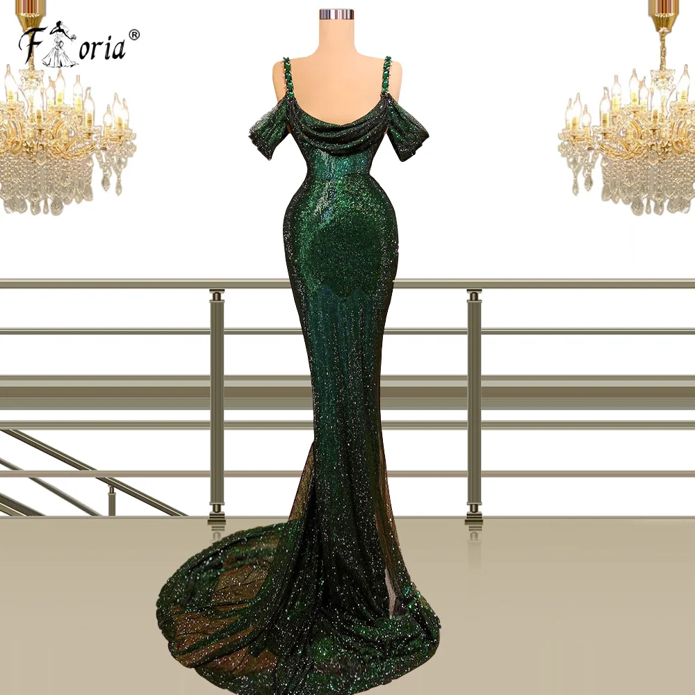 Eenvoudige Stijl Elegante Lange Formele Party Dress Dark Green Rhinestone Spaghetti Strap Mermaid Avondkleding Shiny Prom Gown