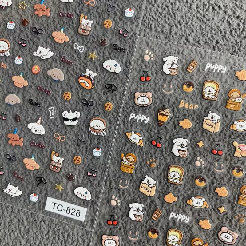 

Kawaii Line Dog 3D Stereo Embossed Nail Art Stickers, Cartoon Puppy DIY Decor Decals for Nail Phone Case Water Bottle CCD