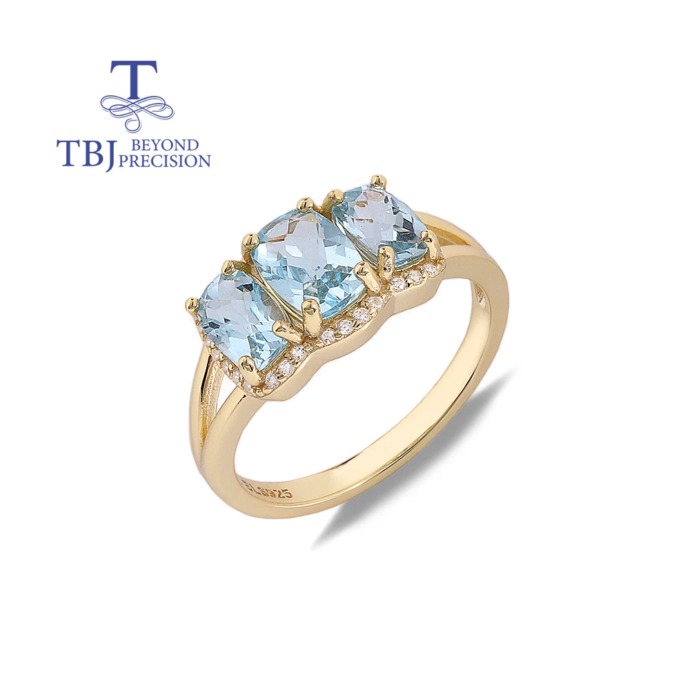 

TBJ, элегантное кольцо из стерлингового серебра 925 пробы, натуральная подушка, небесно-голубой топаз, камень ноября, изысканные украшения для женщин, подарок на помолвку