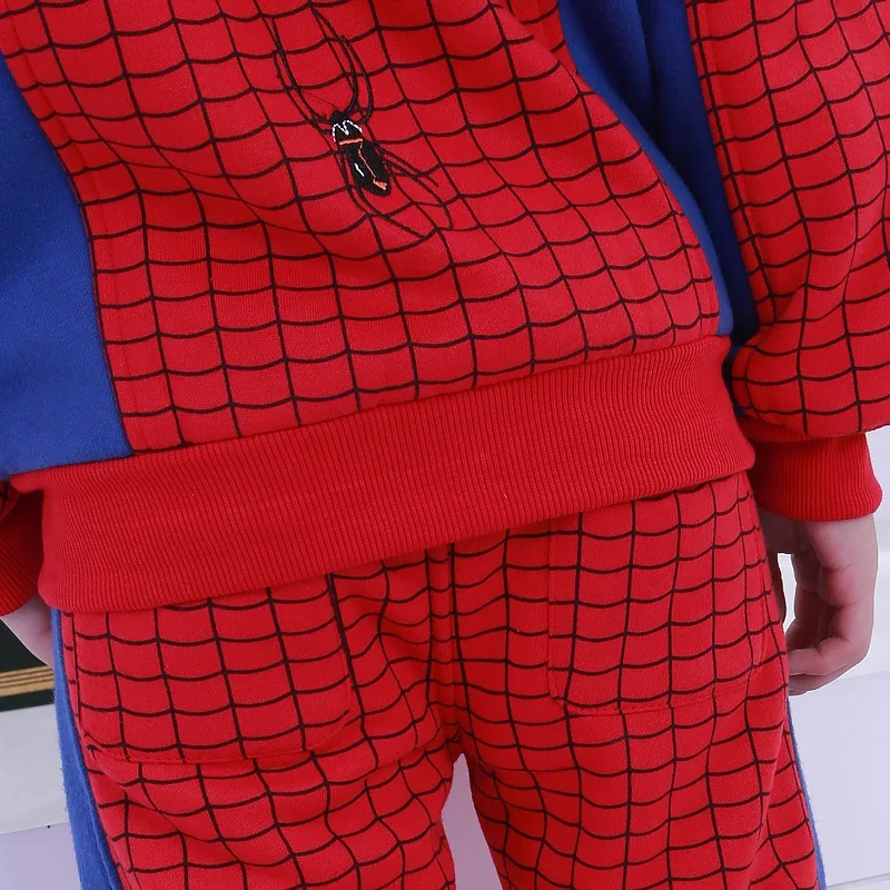 Movie Spider-Man Creative Girls Boys Fleece Coat Pants Autumn and Winter One-piece Hooded Plus Velvet Comfortable