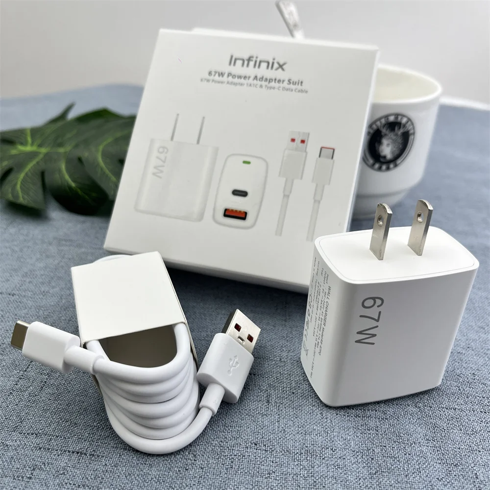 انفينيكس 67 واط شاحن منافذ مزدوجة الاتحاد الأوروبي الولايات المتحدة شحن سريع USB A/C PD محول الطاقة 6A نوع C كابل ل انفينيكس نوت 50 40 برو + صفر 40 30