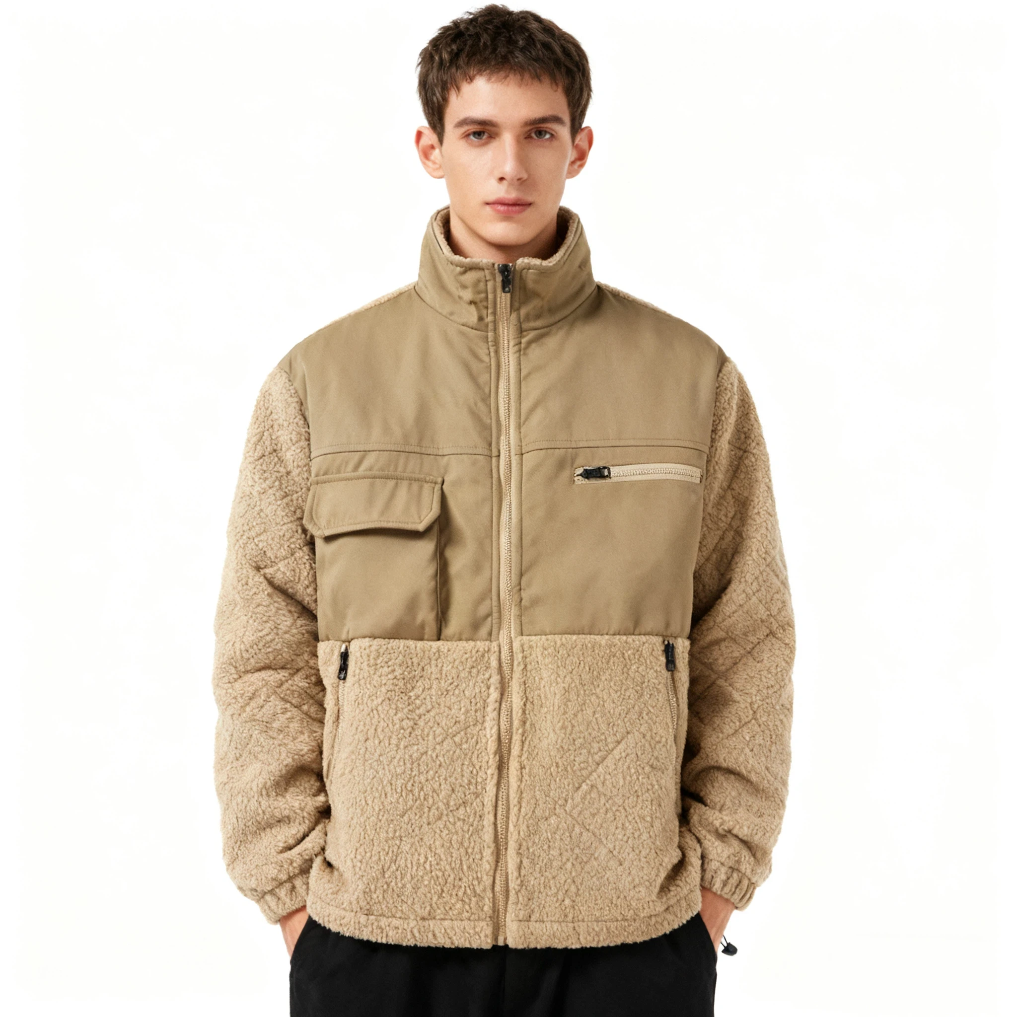 

Mens Winter Polar Fleece Jacket Loose Stand Collar Warm Casual Thick Plush Lining Thermal Comfort Outdoor Sportswear Coat