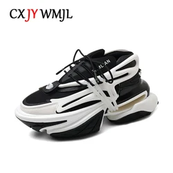 CXJYWMJL Genuine Leather Retro Sneakers for Women Thick Bottom Casual Vulcanized Shoes Ladies Autumn Sports Chunky Sneakers